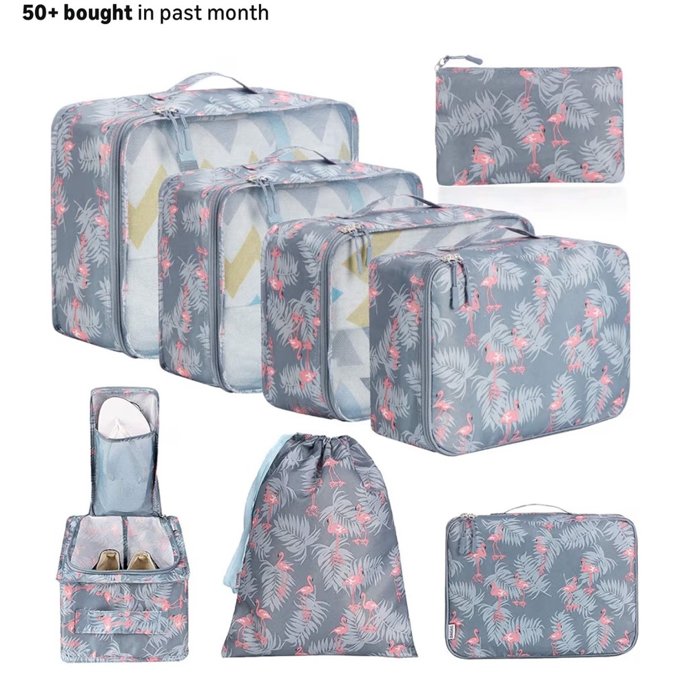 7 pc flamingo print packing cubes